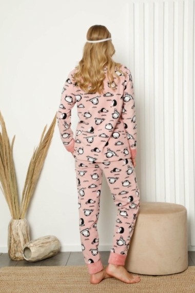 Pijama dama cocolino pufoasa cu imprimeu Pinguini fericiti