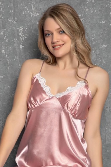 Camasa de noapte dama tip furou din satin Roz - cadou Valentines Day