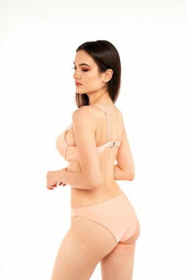 Costum de baie 2 piese cu push-up aspect sidefat corai