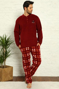 Pijama barbat material soft polar moale si calduros buzunare laterale visiniu