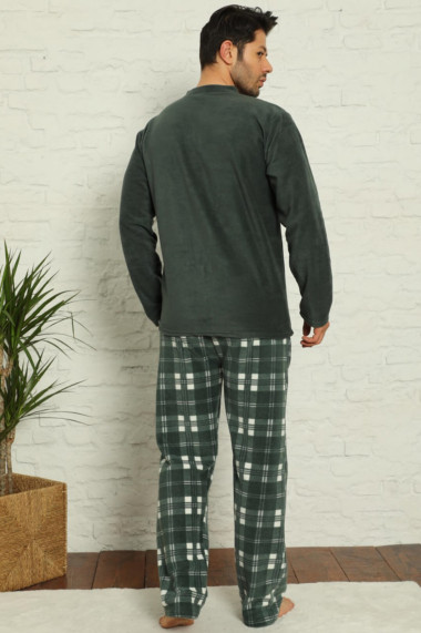 Pijama barbat material soft polar moale si calduros buzunare laterale verde inchis