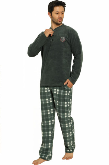 Pijama barbat material soft polar moale si calduros buzunare laterale verde inchis