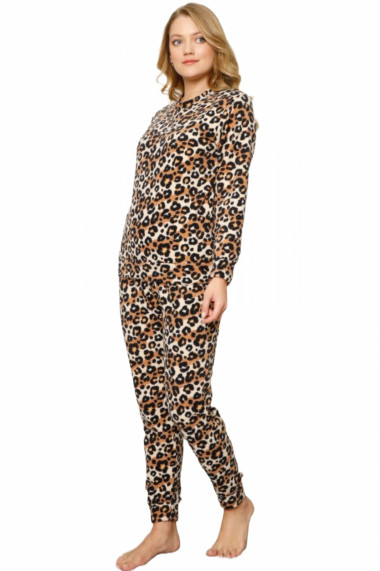 Pijama dama cocolino soft polar pufoasa cu imprimeu animal print maro