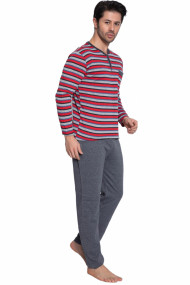 Pijama barbat bumbac vatuit cu maneci si pantaloni lungi gri
