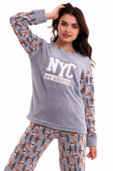 Pijama dama cocolino pufoasa si calduroasa imprimeu NYC gri