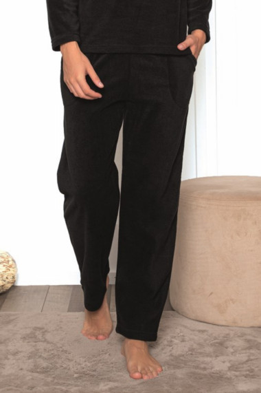 Pijama barbat material soft polar moale si calduros buzunare laterale negru