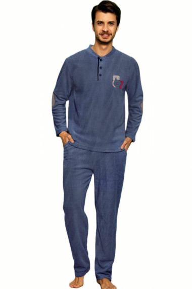 Pijama barbat material soft polar moale si calduros buzunare laterale albastru