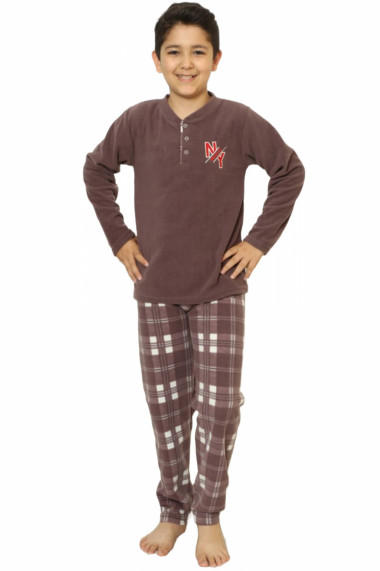 Pijama baieti material soft polar moale si calduros maro