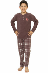 Pijama baieti material soft polar moale si calduros maro