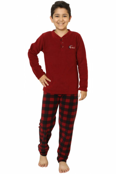 Pijama baieti material soft polar moale si calduros visiniu