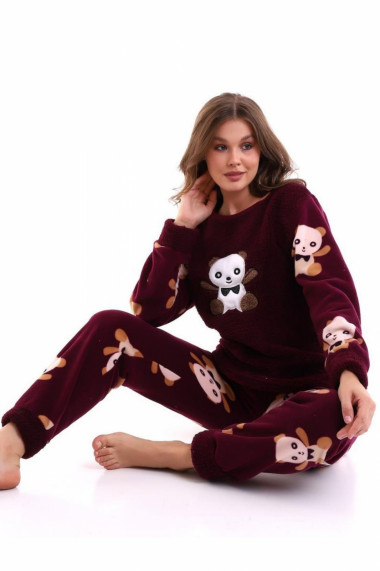 Pijama dama cocolino pufoasa si calduroasa imprimeu ursuleti maro