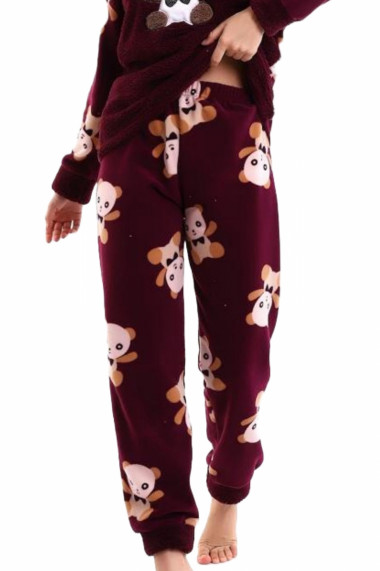 Pijama dama cocolino pufoasa si calduroasa imprimeu ursuleti maro