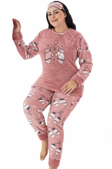 Pijama dama cocolino batal-marime mare pufoasa si calduroasa corai