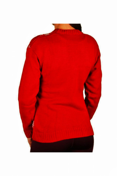 Pulover dama tricotat imprimeu Craciun-Ren fericit Rosu marime Universala-cadou craciun