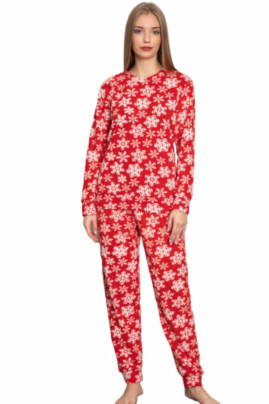 Pijama dama cocolino soft polar pufoasa imprimeu Craciun fulgi nea rosu