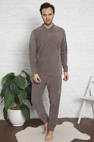 Pijama barbat material soft polar moale si calduros cu maneci si pantaloni lungi gri