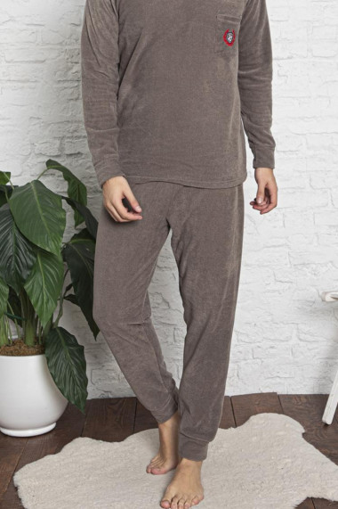 Pijama barbat material soft polar moale si calduros cu maneci si pantaloni lungi gri