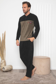 Pijama barbat material soft polar moale si calduros cu buzunare laterale negru