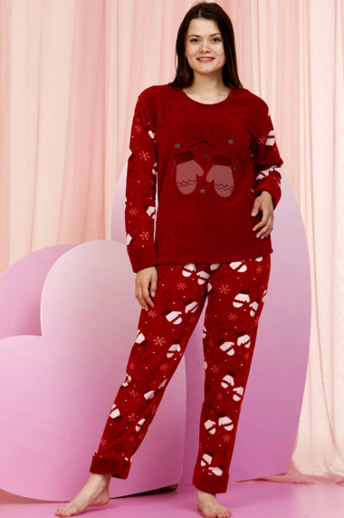 Pijama dama cocolino batal-marime mare pufoasa si calduroasa imprimeu Craciun rosu