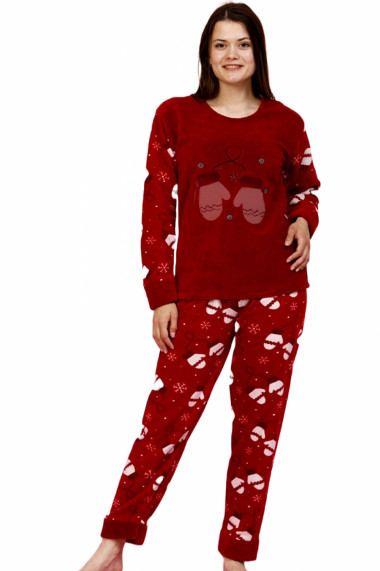 Pijama dama cocolino batal-marime mare pufoasa si calduroasa imprimeu Craciun rosu