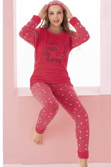 Pijama dama cocolino pufoasa si calduroasa imprimeu Good night rosu
