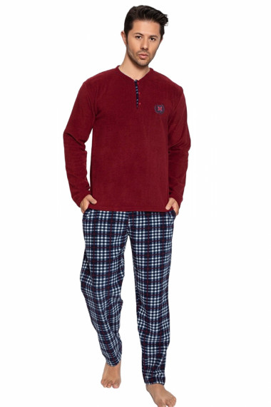 Pijama barbat material soft polar moale si calduros cu buzunare laterale albastru/visiniu