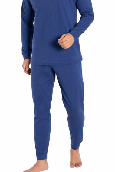 Pijama bumbac barbat cu maneci si pantaloni lungi imprimeu strenght denim albastru inchis