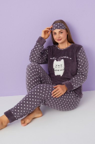 Pijama dama cocolino pufoasa si calduroasa imprimeu Big dream maro