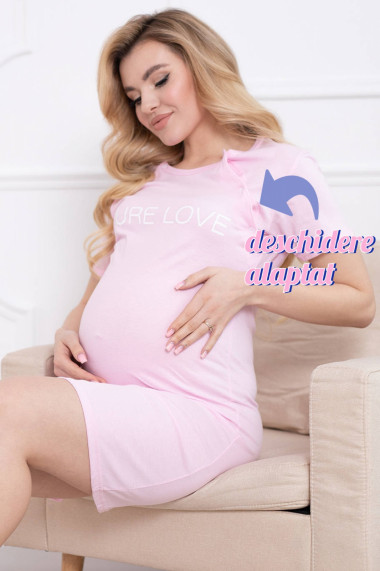 Camasa de noapte gravida deschidere nasturi pentru alaptat bumbac Pure love roz