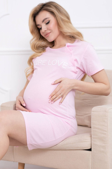 Camasa de noapte gravida deschidere nasturi pentru alaptat bumbac Pure love roz