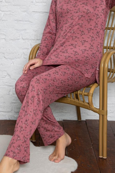 Pijama dama batal marime mare material fin tip matase roz inchis