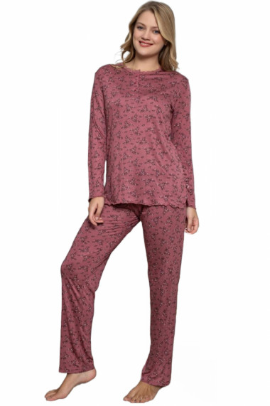 Pijama dama batal marime mare material fin tip matase roz inchis