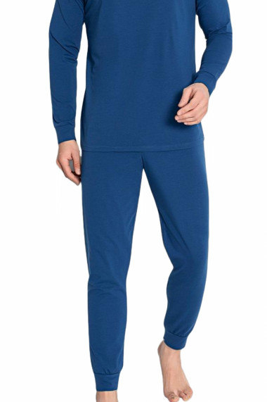 Pijama bumbac premium barbat cu maneci si pantaloni lungi imprimeu dsgn albastru