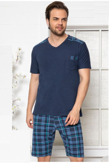 Pijama bumbac premium barbat maneci si pantaloni scurti albastru