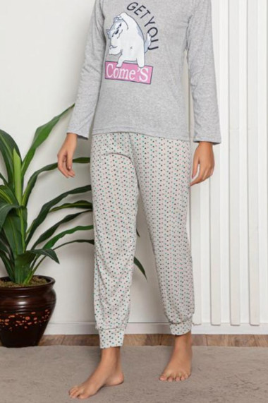 Pijama dama bumbac confortabila cu imprimeu Get you gri