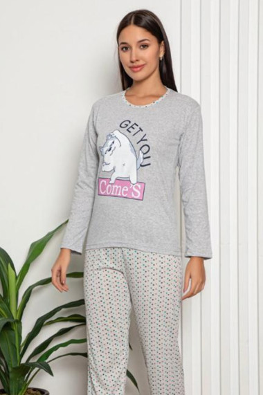 Pijama dama bumbac confortabila cu imprimeu Get you gri