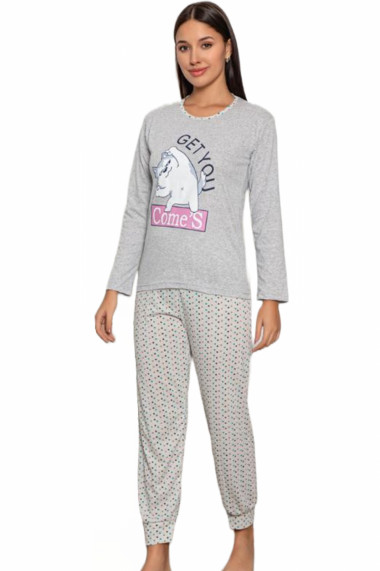 Pijama dama bumbac confortabila cu imprimeu Get you gri