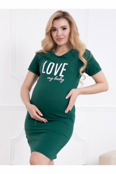 Camasa de noapte gravida deschidere nasturi pentru alaptat bumbac Love my baby verde