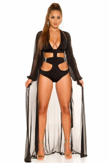Rochie pareo de plaja dama maneci lungi negru marime universala