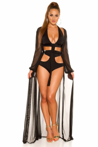Rochie pareo de plaja dama maneci lungi negru marime universala