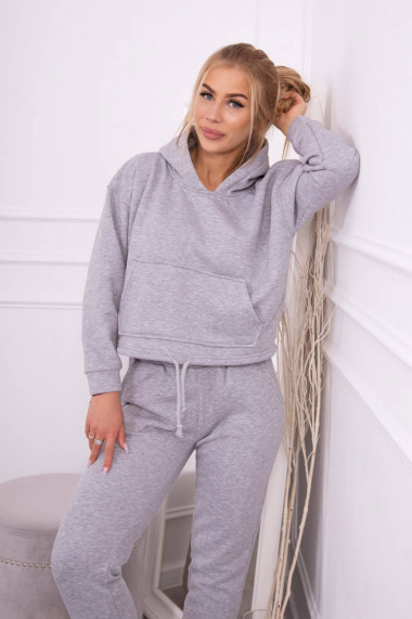Trening dama vatuit pantaloni cu buzunare si bluza cu gluga gri marime Universala