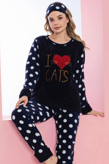 Pijama dama cocolino pufoasa si calduroasa imprimeu love cats bluemarin