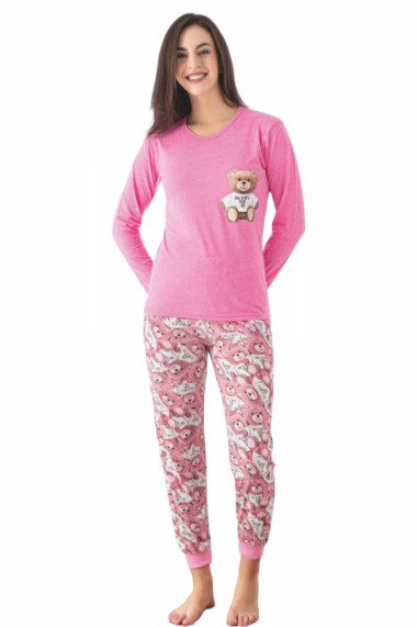 Pijama dama bumbac confortabila cu imprimeu Ursulet roz
