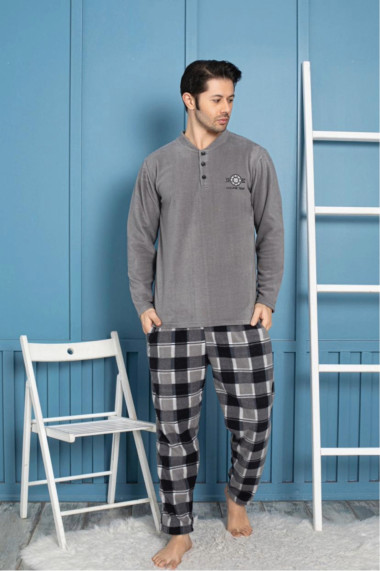 Pijama barbat cocolino material polar moale si calduros maneci si pantaloni lungi gri