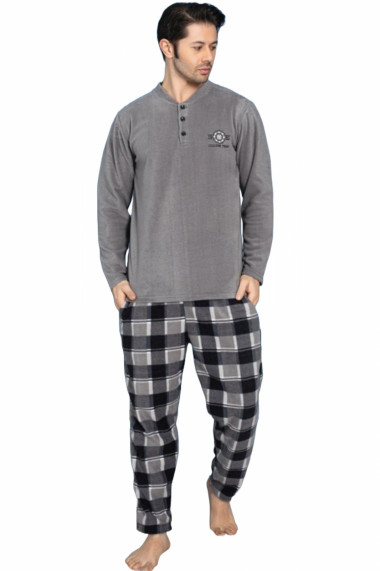 Pijama barbat cocolino material polar moale si calduros maneci si pantaloni lungi gri