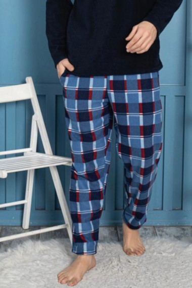 Pijama barbat cocolino material polar moale si calduros maneci si pantaloni lungi bleumarin
