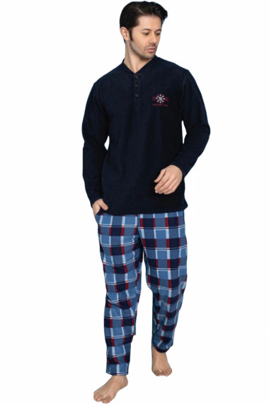 Pijama barbat cocolino material polar moale si calduros maneci si pantaloni lungi bleumarin