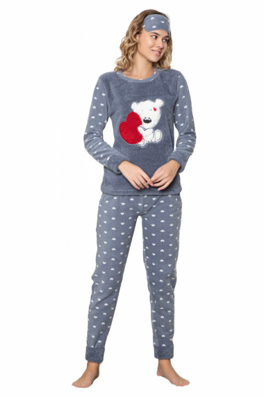 Pijama dama cocolino pufoasa si calduroasa imprimeu ursulet love gri