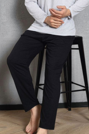 Pijama bumbac barbat cu maneci si pantaloni lungi imprimeu uni gri negru