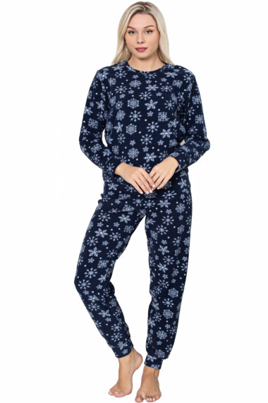 Pijama cocolino dama imprimeu Craciun fulgi de nea bleumarin